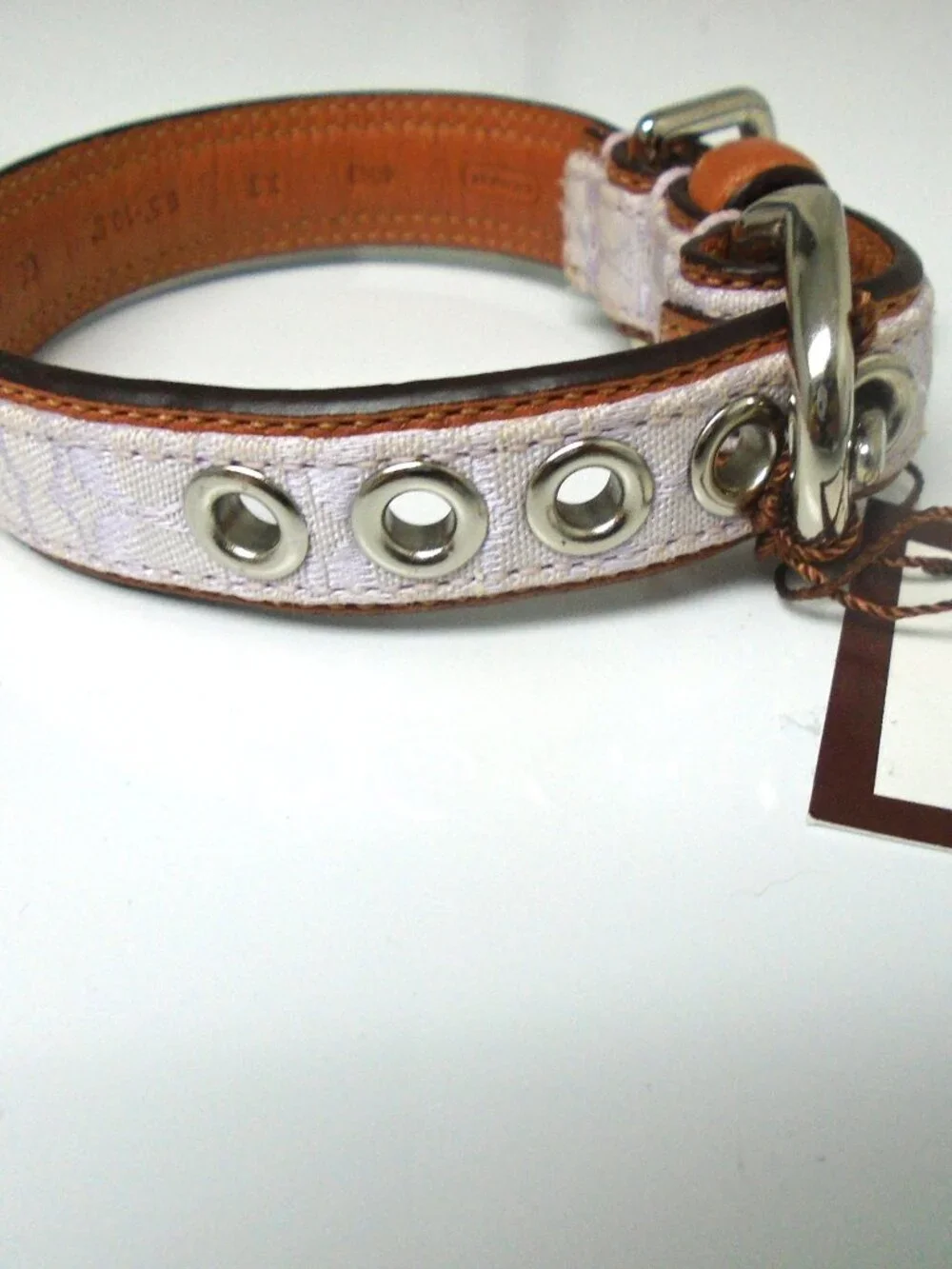 NEW VINTAGE COACH BROWN LILAC JACQUARD SIGNATURE C LEATHER DOG COLLAR 4003 SZ XS